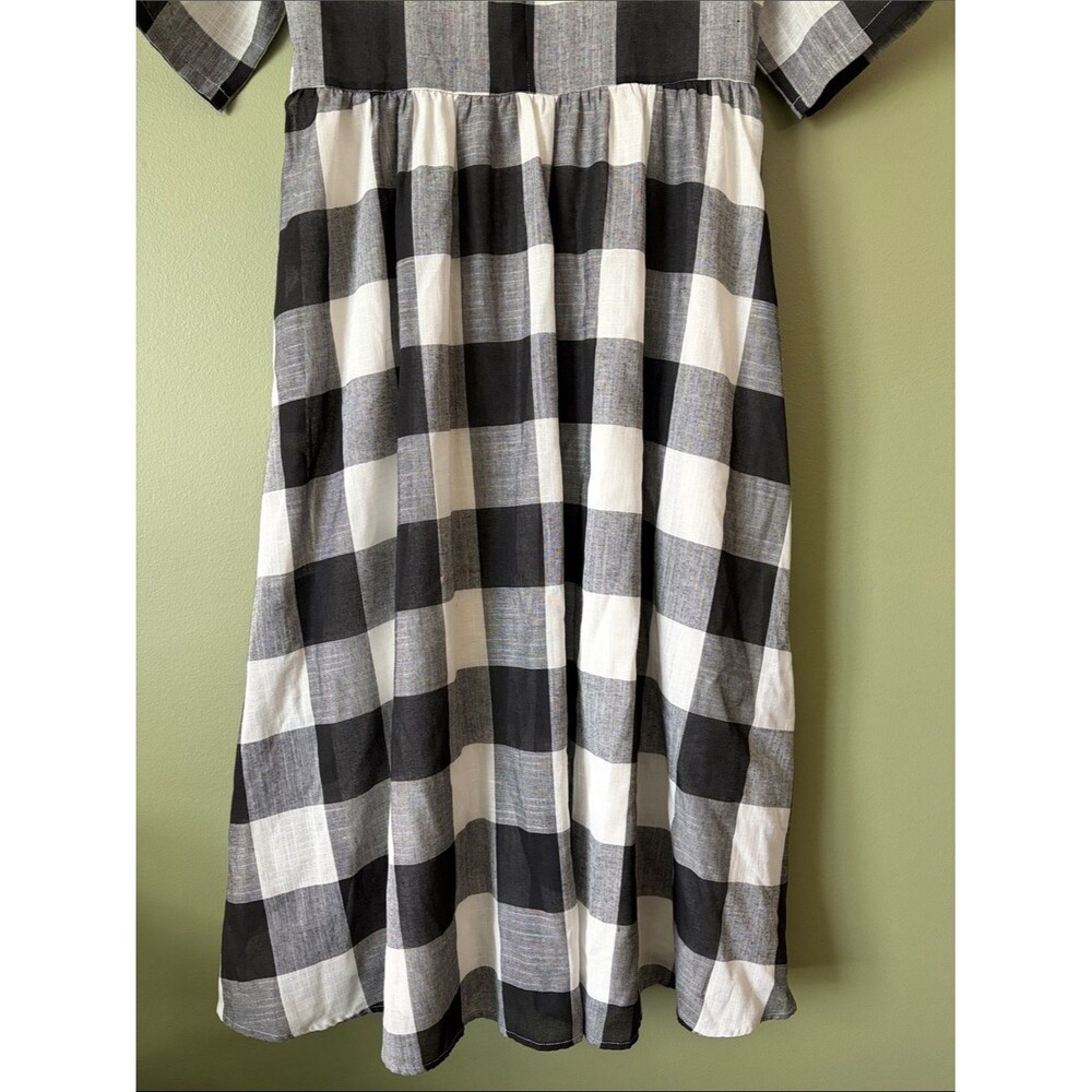 Roolee Maddie Buffalo Plaid Dress Black White Midi Side Pocket Short Sleeve Sz S - Picture 8 of 9